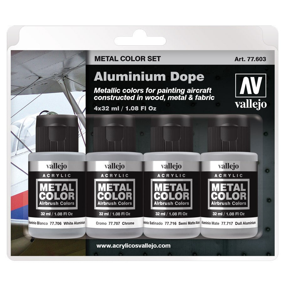 Vallejo Paint 77603 Aluminum Dope Aircraft Metal Color Paints (Set of 4)