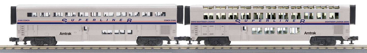 MTH 30-6539 O Amtrak Phase IV O-31 SuperLiner Coach/Lounge Set (Set of 2)