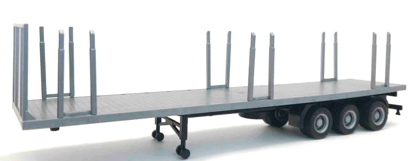 Promotex 005456GY 1:87 Gray Flatbed Trailer with Removable Stakes
