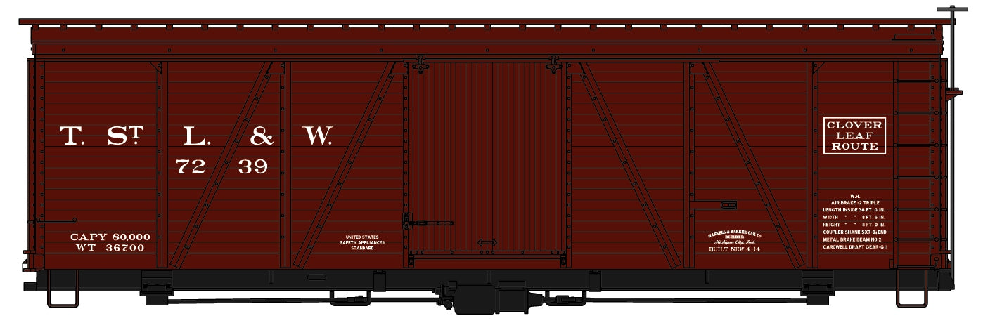 Accurail 1166 HO Toledo, St. Louis & Western 36' Fowler Wood Boxcar #7239
