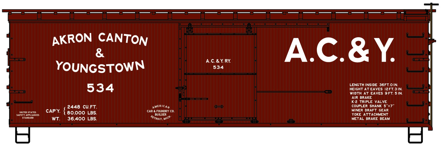 Accurail 1712 HO Akron Canton & Youngstown 36' Double Sheath Wood Boxcar #534