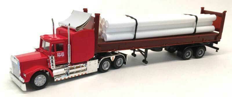 Herpa 6536 HO W-900 Tractor with 40' Flat Container Trailer with Pipe Load