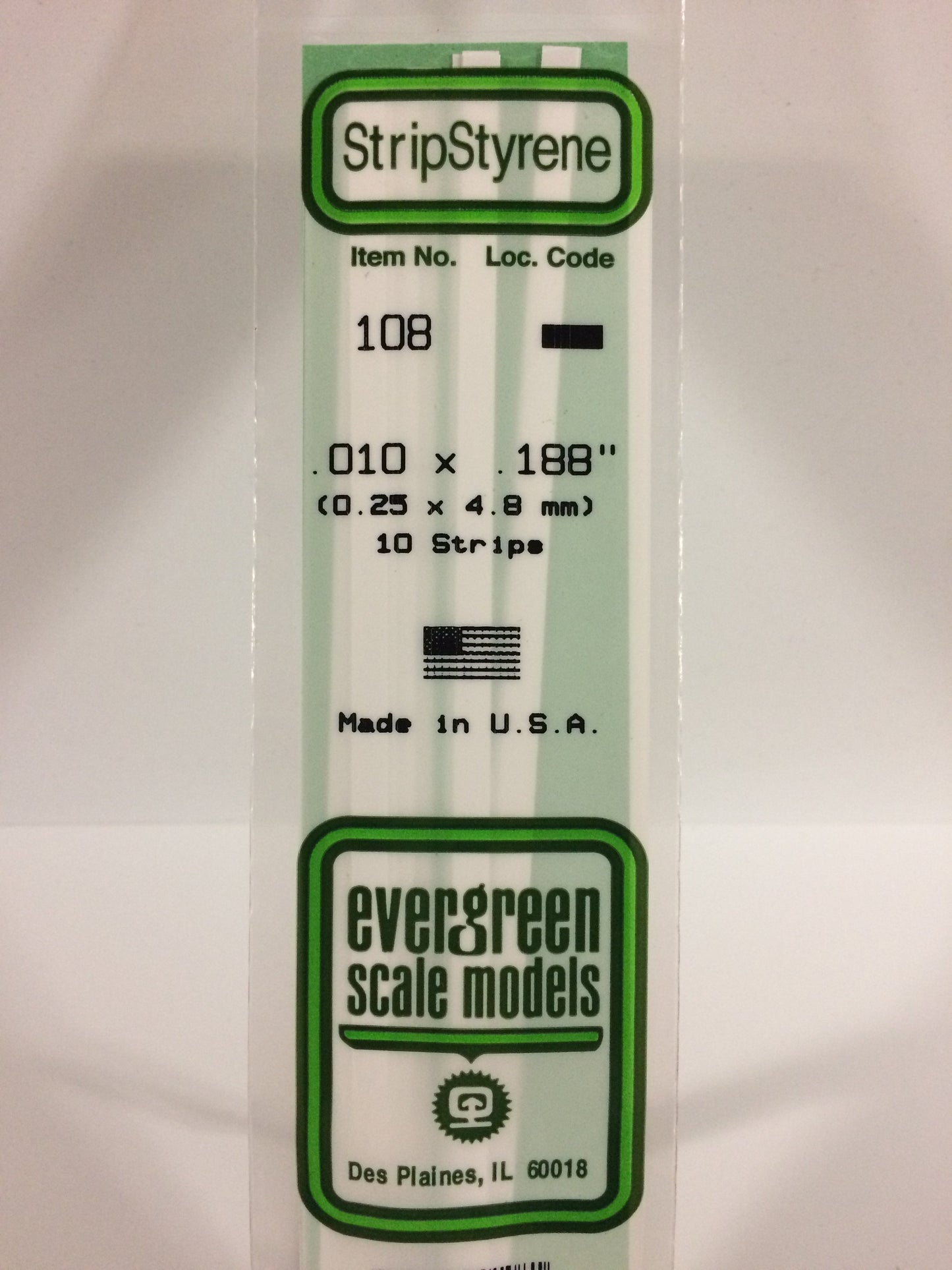 Evergreen Scale Models 108 .010" x .188" x 14" Polystyrene Strips (Pack of 10)
