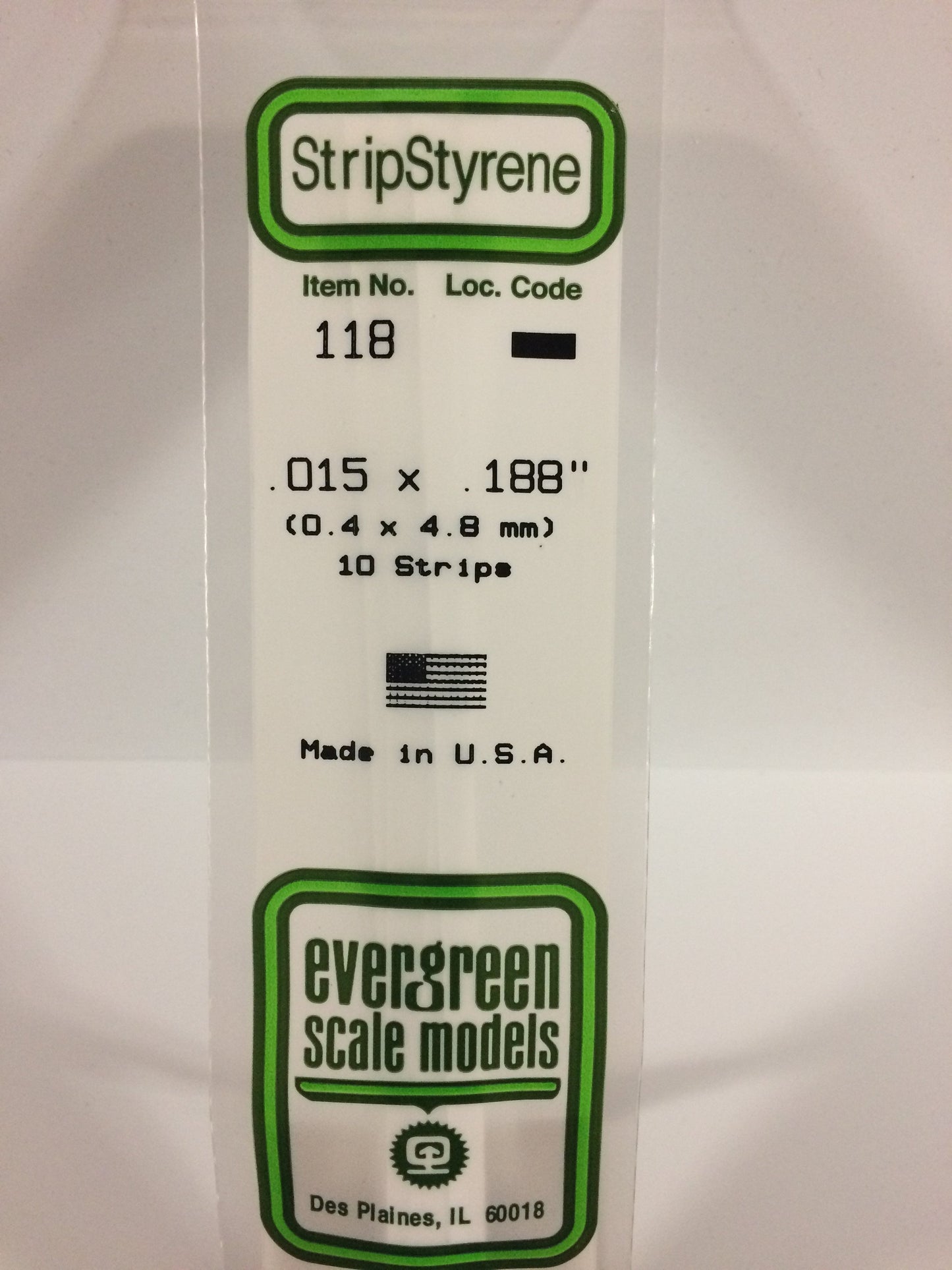 Evergreen Scale Models 118 .015" x .188" x 14" Polystyrene Strips (Pack of 10)