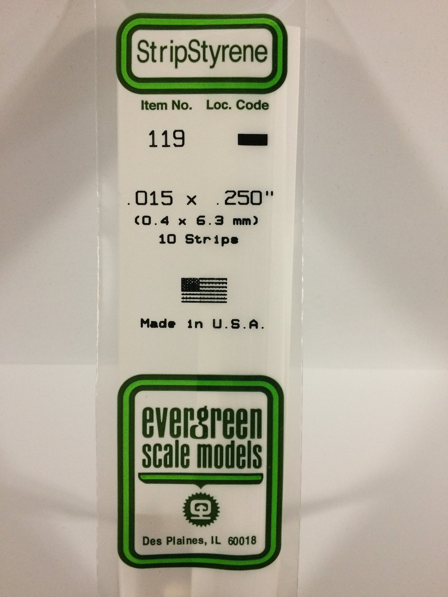 Evergreen Scale Models 119 .015" x .250" x 14" Polystyrene Strips (Pack of 10)