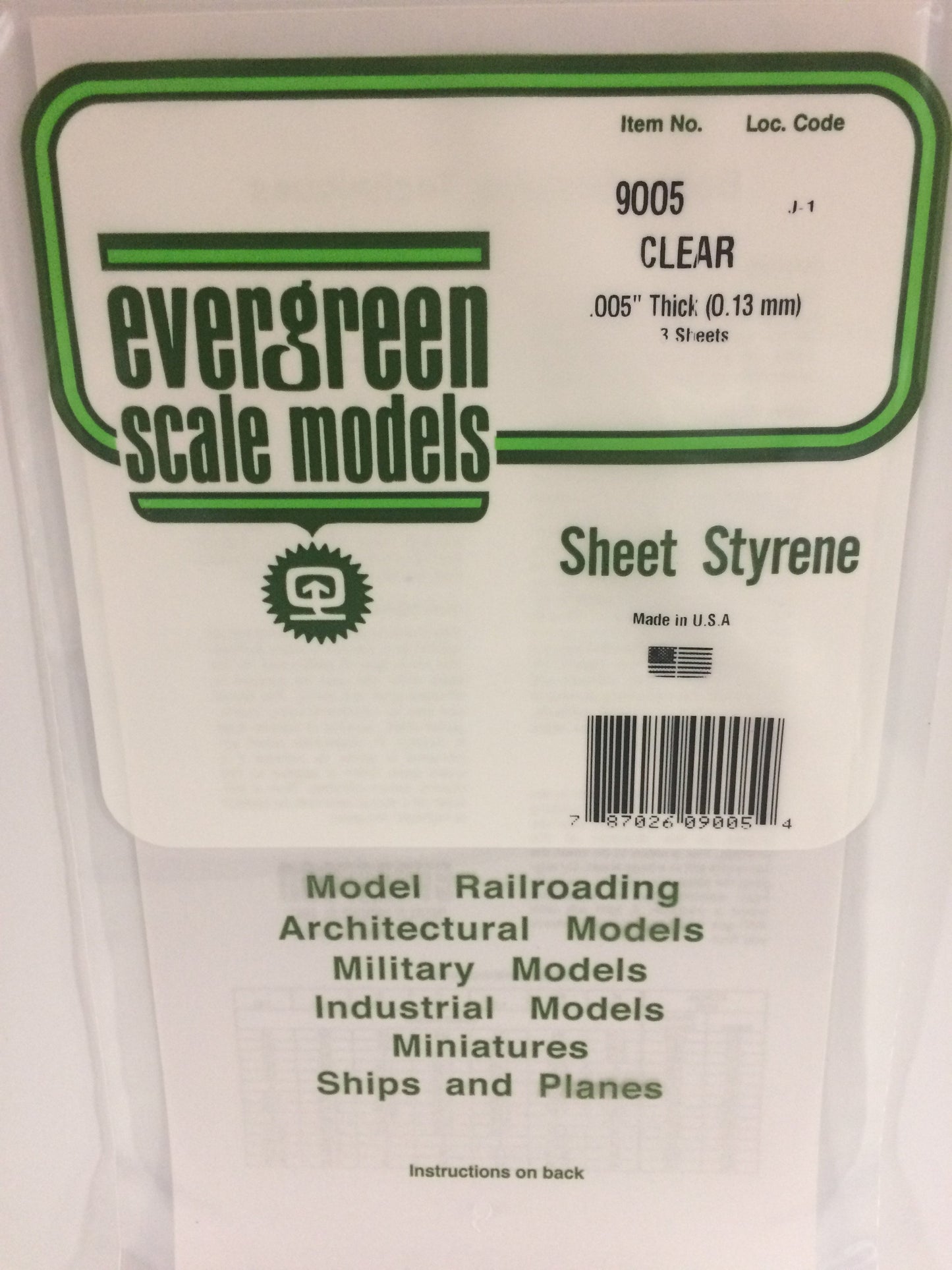 Evergreen Scale Models 9005 .005" x 6" x 12" Clear Sheets (Pack of 3)