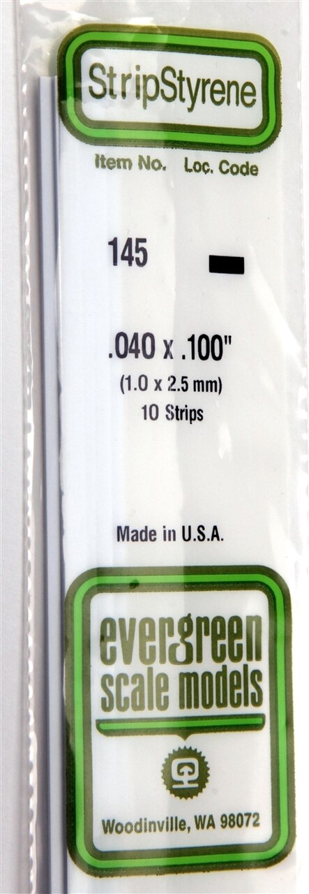 Evergreen Scale Models 145 .040" x .100" x 14" Polystyrene Strips (Pack of 10)