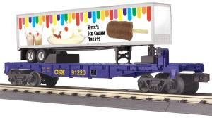 MTH 30-76815 O CSX RailKing Flatcar with 40' Trailer #91220