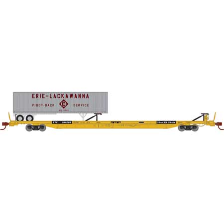 Athearn 14691 N TTX Yellow F89-F89'8" TOFC Flat with 40 Erie Lackawanna Trailer