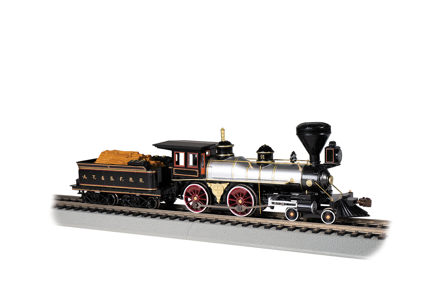Bachmann 51007 HO Santa Fe 4-4-0 American Steam Locomotive with Wood Load