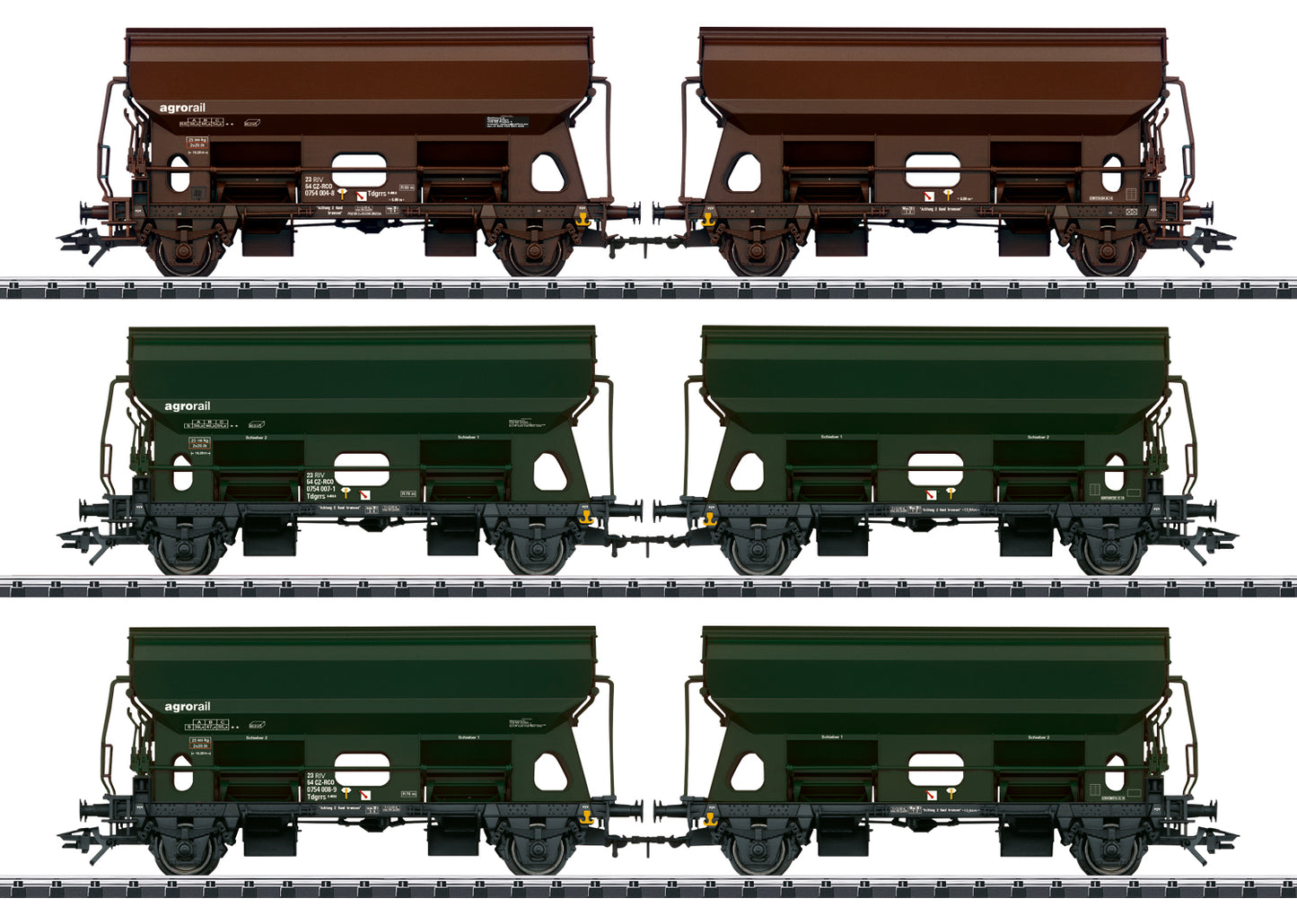 Trix 24169 HO Czech Railco A.S. Tds Hinged Roof Freight Car (Set of 6)