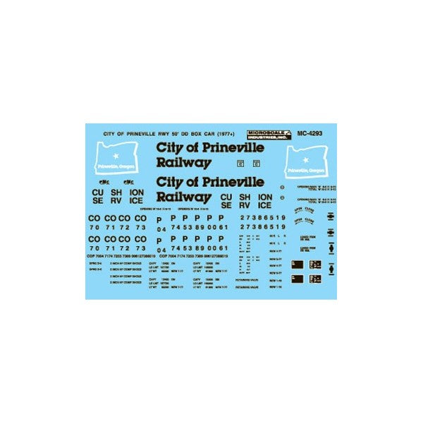 Microscale MC-4293 HO 1977 City of Prineville 50'''' Double Door Boxcar Decal Sh