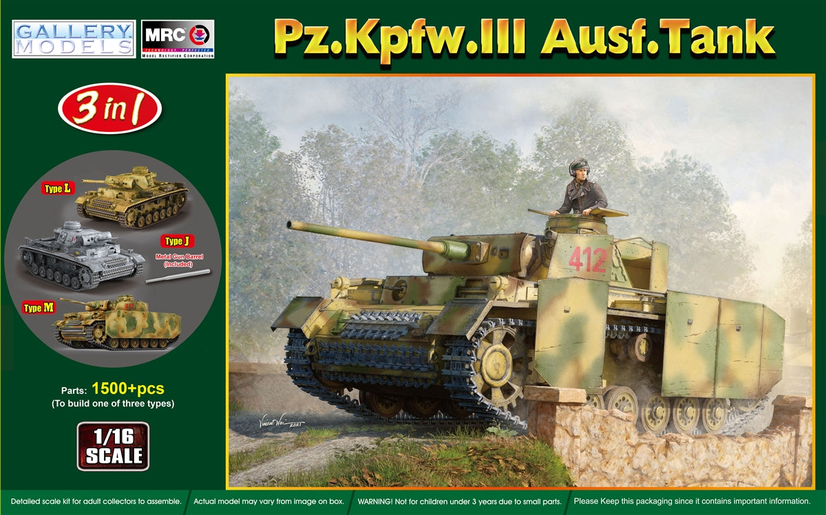 Gallery Models 64011 1:16 Pz.Kpfw.III Ausf. Type J/L/M Military Tank Model Kit