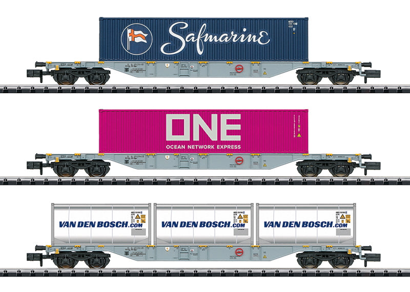 Trix 15228 N RN/HRC AAE type Sgns 4-Axle Container Flat Cars (Set of 3)