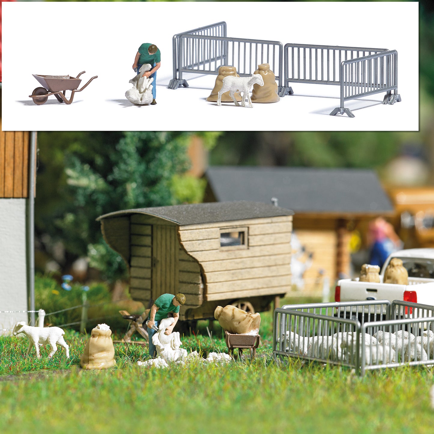 Busch 7933 HO Sheep Shearing Scene Figure Set