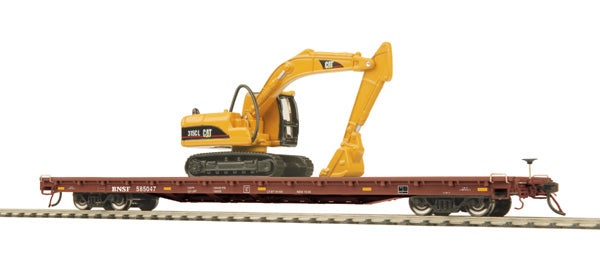 MTH 80-98025 HO Burlington Northern Santa Fe 60' Wood Flat Car w/315C Excavator