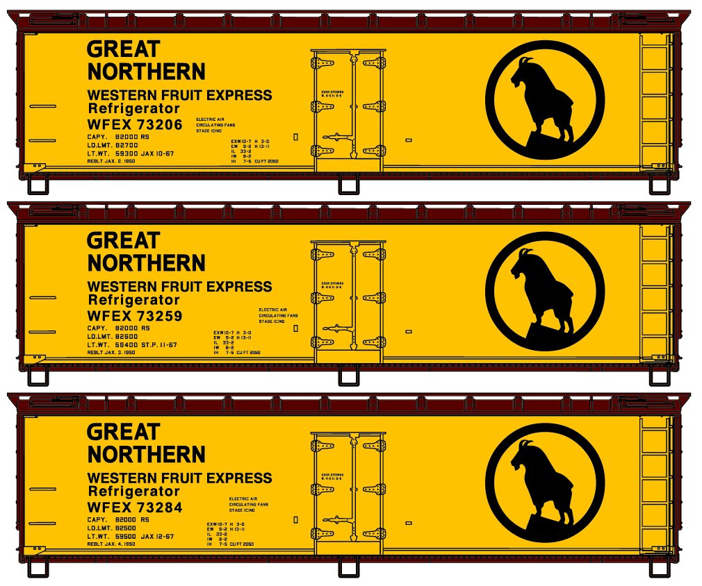 Accurail 8150 HO Scale Great Western/WFEX 40' Wood Refrigerators Car (Set of 3)