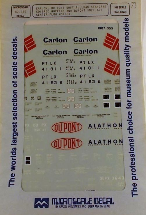 Microscale 87-355 HO Carlon, DU Pont 50'' PS Covered & CF Hopper Decal Sheet