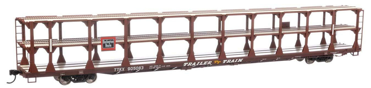 Walthers 910-8203 HO CB&Q 89' Flatcar w/Tri-Level Open Auto Rack #905083 - RTR