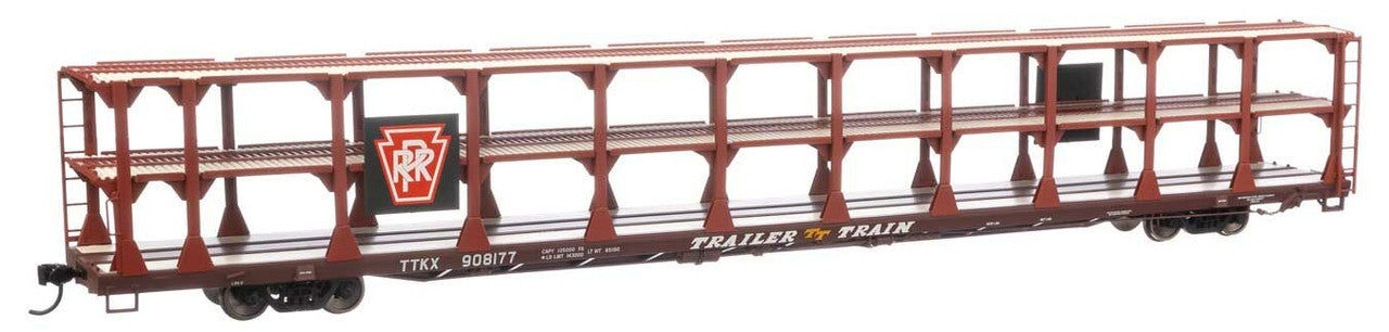 Walthers 910-8216 HO PRR 89' Flatcar w/Tri-Level Open Auto Rack #908177 - RTR