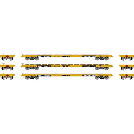 Athearn 97068 HO OTTX/Black Logo 60' Flat Car Ready-To-Run (Set of 3)
