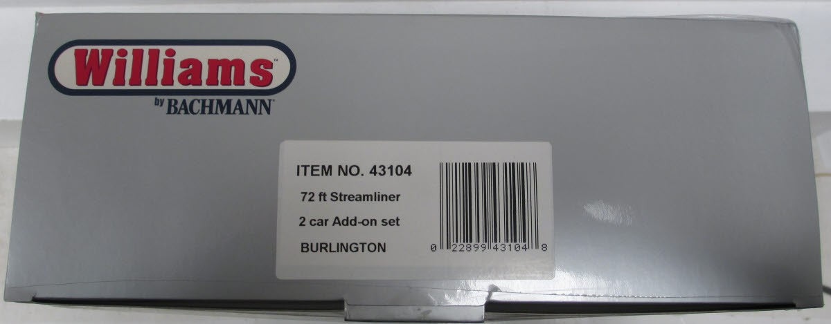 Williams 43104 CB&Q 72' Streamline Passenger Car (Set of 2)