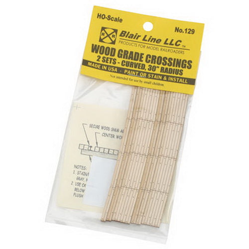 Blair Line 129 HO 2-Lane 29"-31" Curved Laser-Cut Wood Grade Crossing (Set of 2)