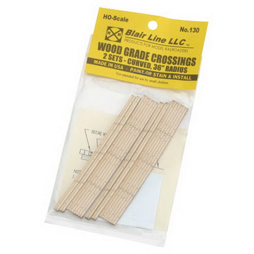 Blair Line 130 HO 2-Lane 35"-38" Curved Laser-Cut Wood Grade Crossing (Set of 2)