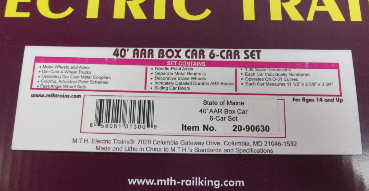MTH 20-90630 State of Maine 40' AAR O Gauge Freight Car Set