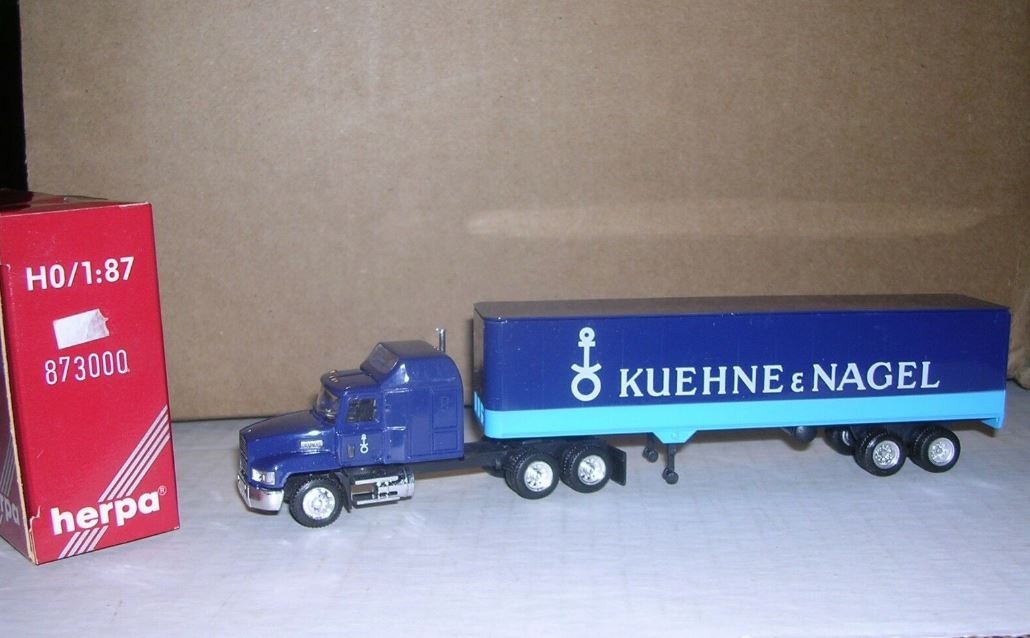 Herpa 873000 HO Kuehne & Nagel Mack Sleeper Cab with 40' Box Trailer