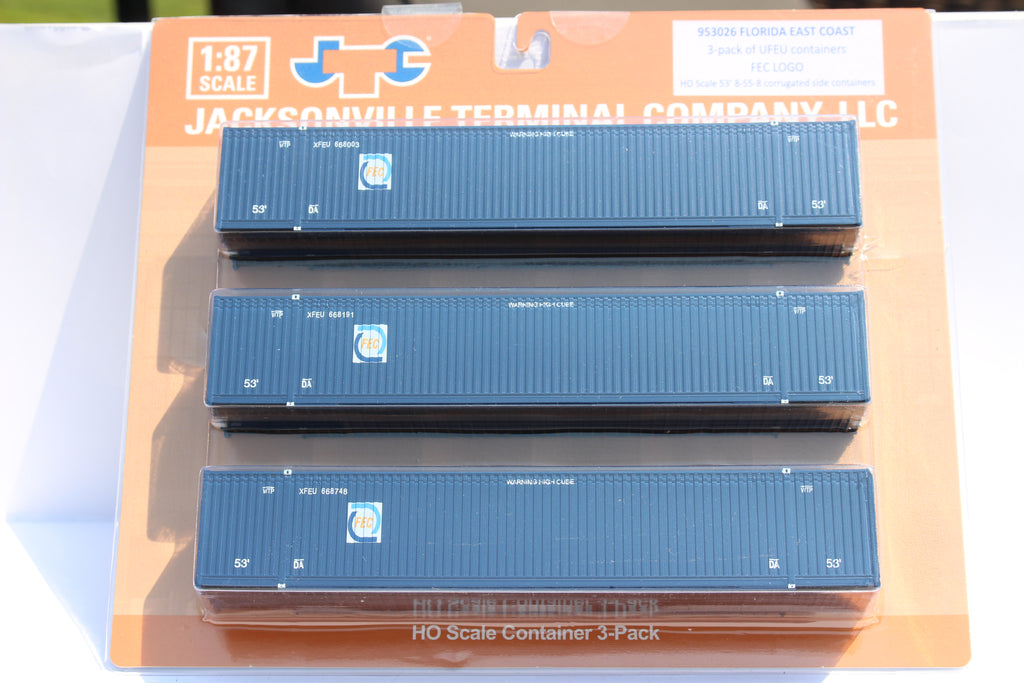 JTC Model Trains 953026 HO Florida East Coast 53' 8-55-8 HC Container (Set of 3)
