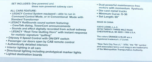 Lionel 6-31797 NYC Transit Authority R16 O Gauge Subway Train Set