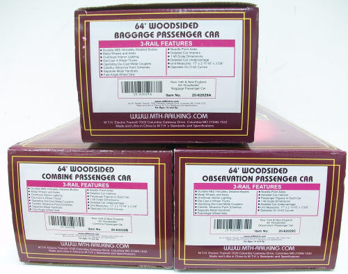 MTH 20-62029 O NY&NE 64' Woodsided Passenger Add-On Set (Set of 3)