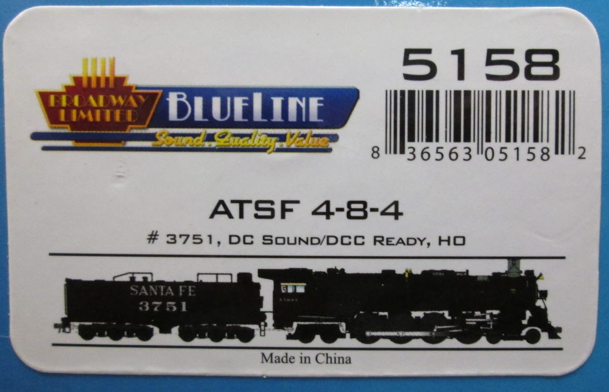 Broadway Limited 5158 HO ATSF 4-8-4 Steam Locomotive and Tender #3751