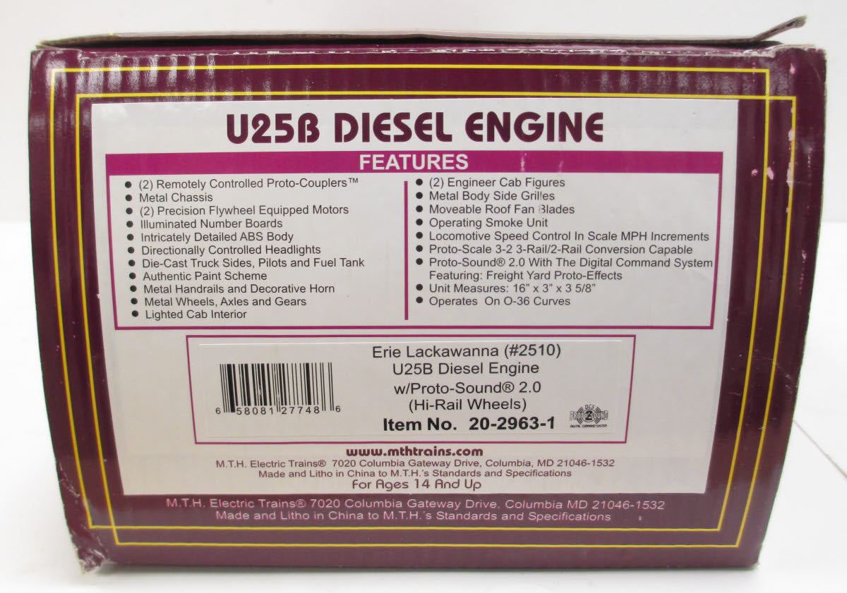 MTH 20-2963-1 O Scale Erie Lackawanna U25B Diesel Engine w/PS 2.0 #2510