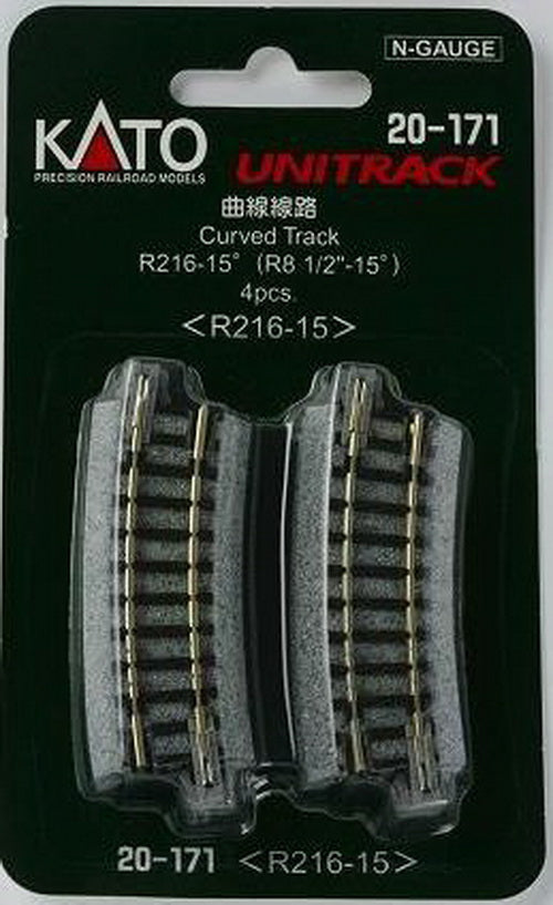 Kato 20-171 N 8-1/2" Radius 15° Curved UniTrack (Pack of 4)