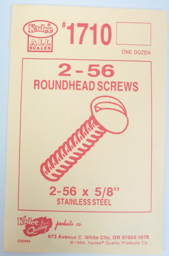 Kadee 1710 All Scales Stainless Steel Rounhead Screws 2-56 x 5/8" (Pack of 12)