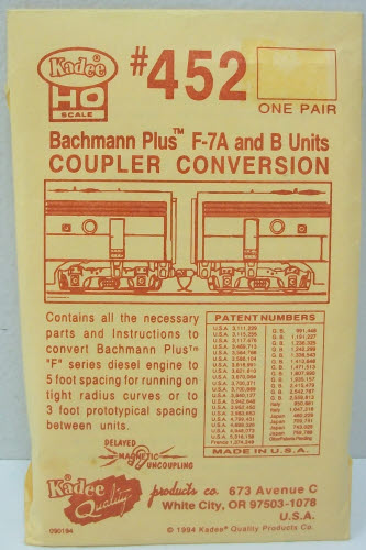 Kadee 452 HO Bachmann Plus F7A and B Units Coupler Conversion Kit