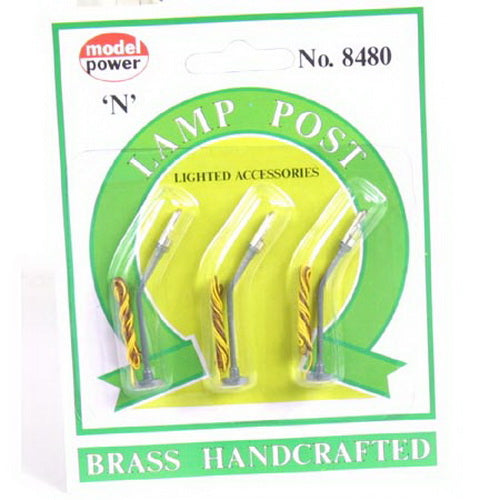 Model Power 8480 N Scale Brass Lamp Post Lighted Accessories (Pack of 3)