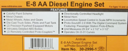 MTH 30-2996-1 Amtrak E-8 AA Diesel Engine Set w/Proto-Sound 2.0 #251/330