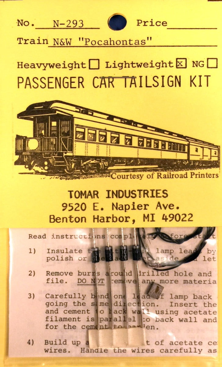 Tomar Industries N-293 N Scale Norfolk & Western "Pocahontas" Pass Tailsign Kit