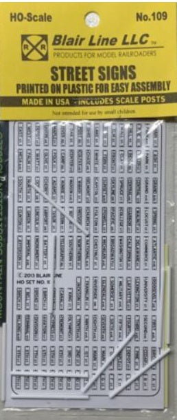 Blair Line 109 HO Scale Street Signs & Post