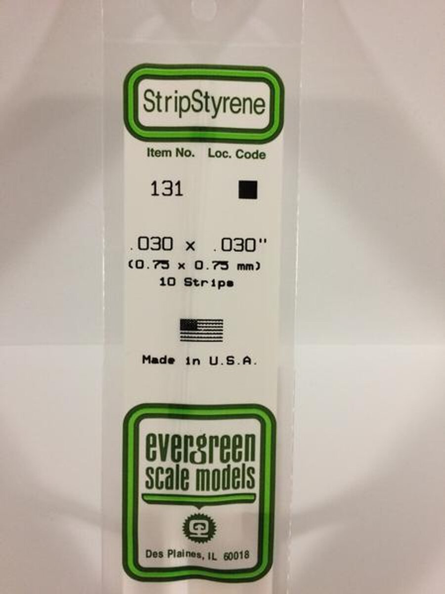 Evergreen Scale Models 131 .030" x .030" x 14" Polystyrene Strips (Pack of 10)