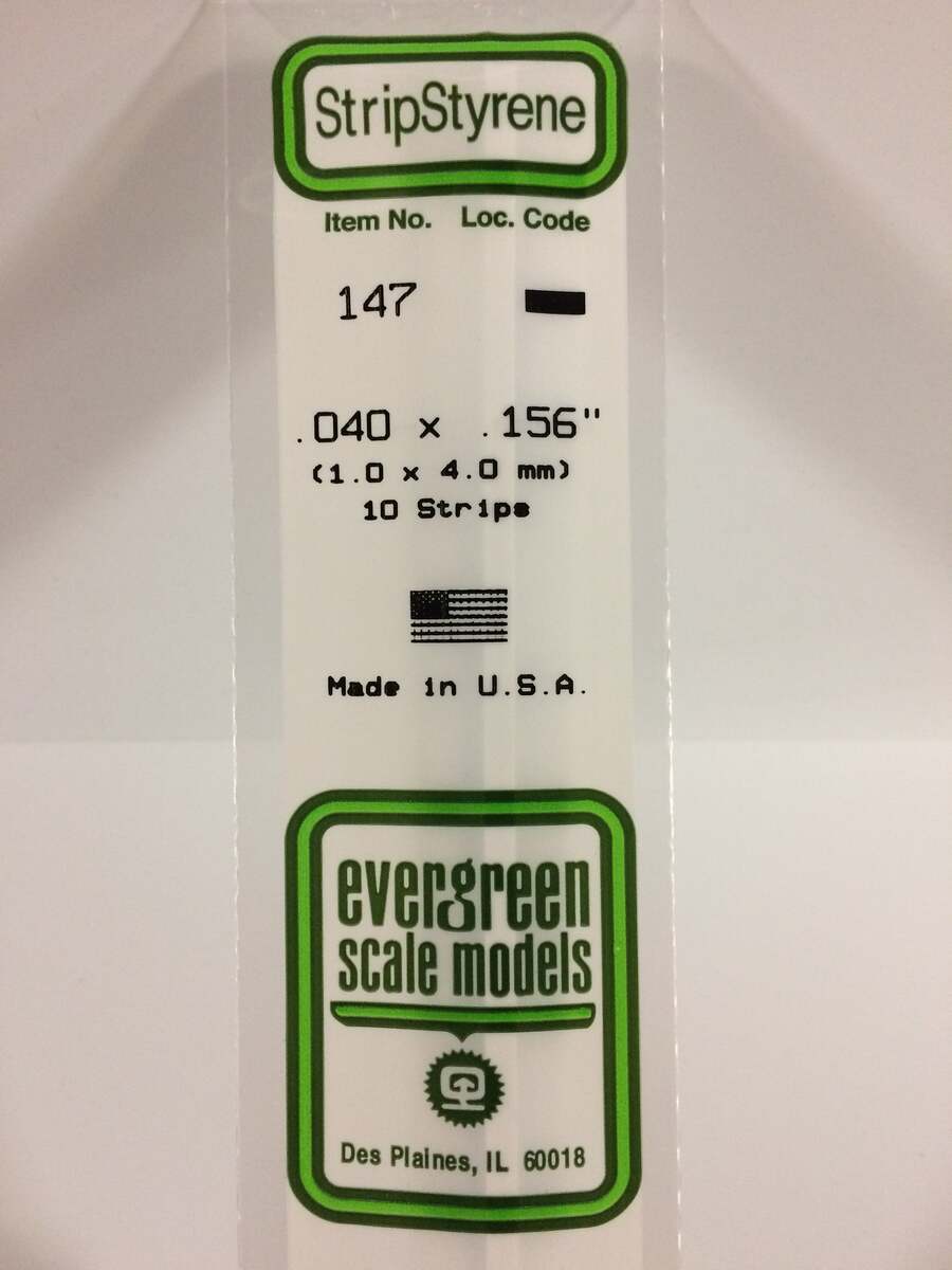 Evergreen Scale Models 147 .040" x .156" x 14" Polystyrene Strips (Pack of 10)
