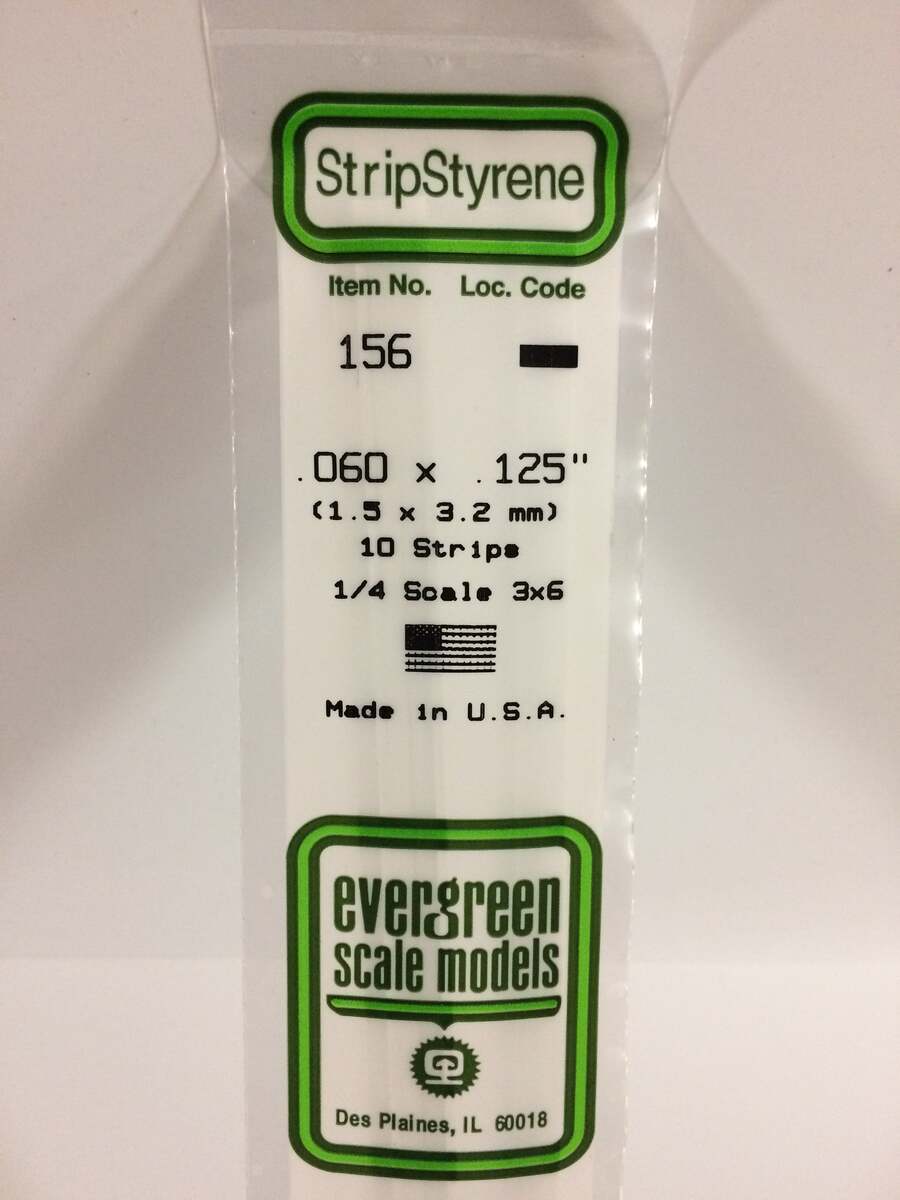 Evergreen Scale Models 156 .060" x .125" x 14" Polystyrene Strips (Pack of 10)