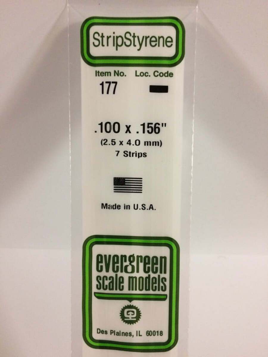 Evergreen Scale Models 177 .100" x .156" x 14" Polystyrene Strips (Pack of 7)