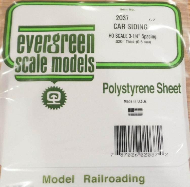 Evergreen Scale Models 2037 3-1/4" .020" x .037" x 6" x 12" Freight Car Siding