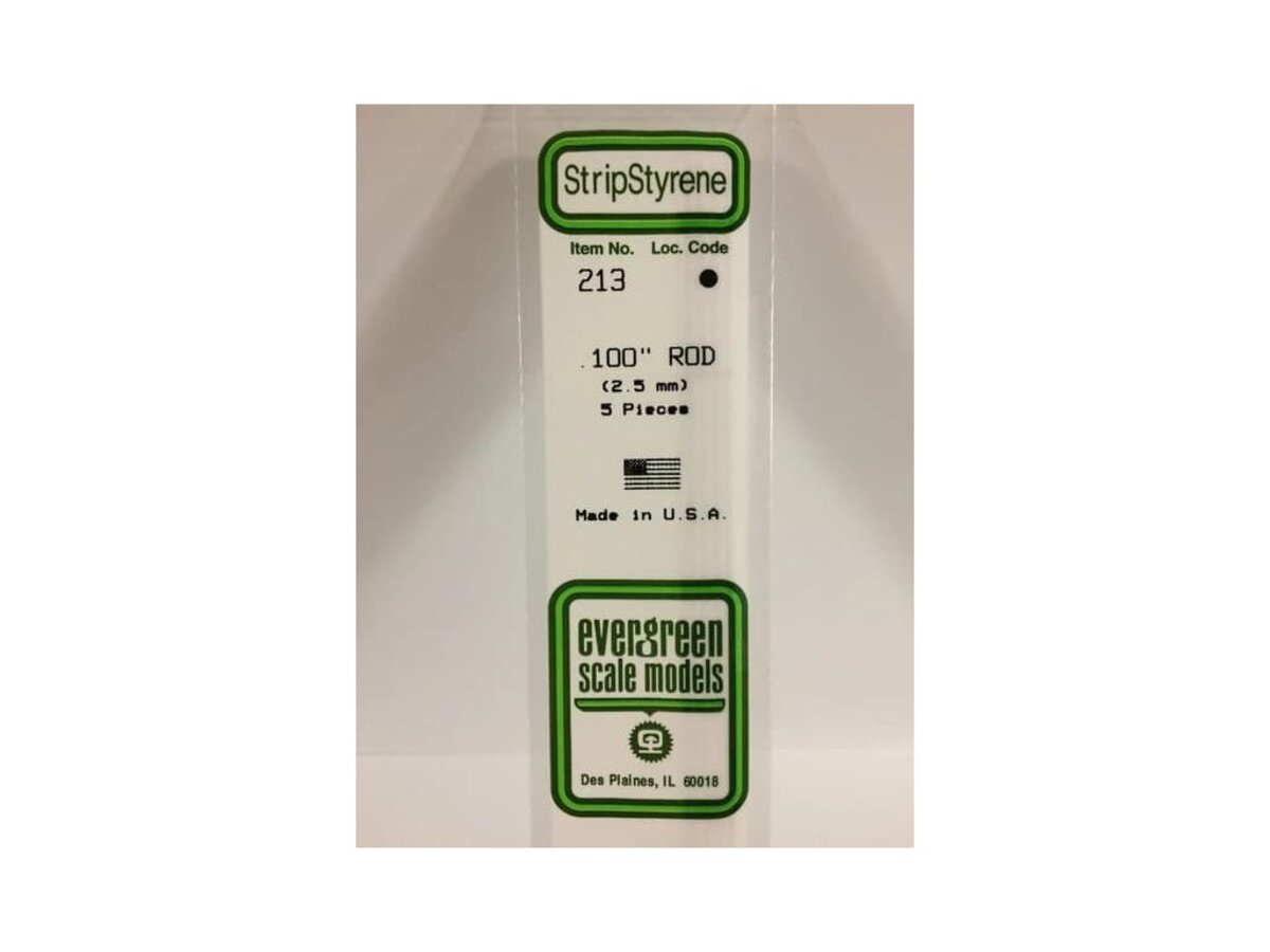 Evergreen Scale Models 213 .100" x 14" Polystyrene Round Rod (Pack of 5)