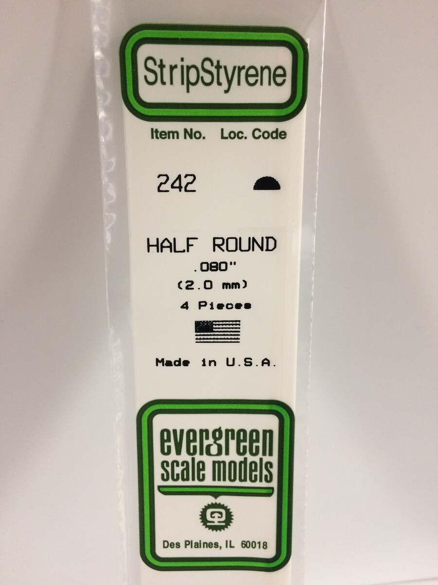 Evergreen Scale Models 242 .080" x 14" Polystyrene Half Round (Pack of 4)