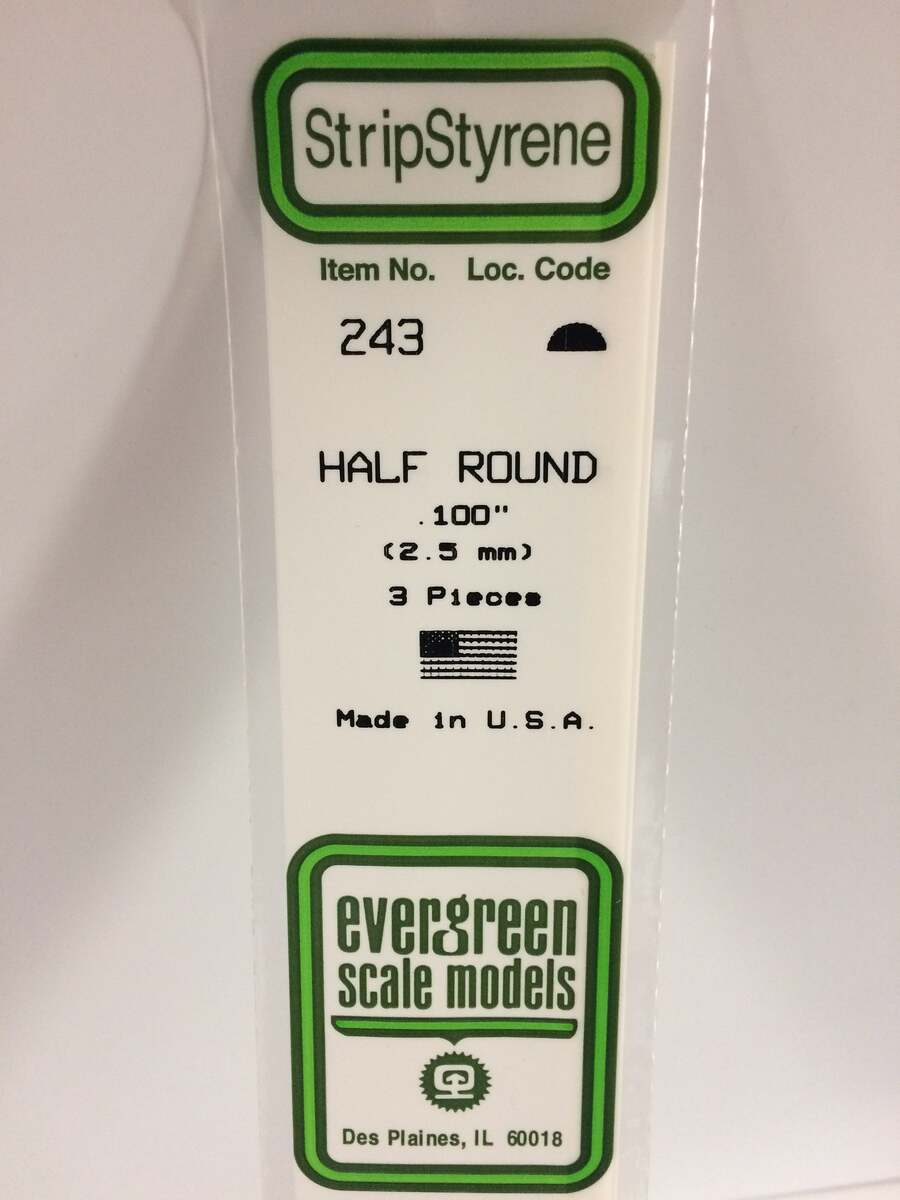 Evergreen Scale Models 243 .100" x 14" Polystyrene Half Round (Pack of 3)
